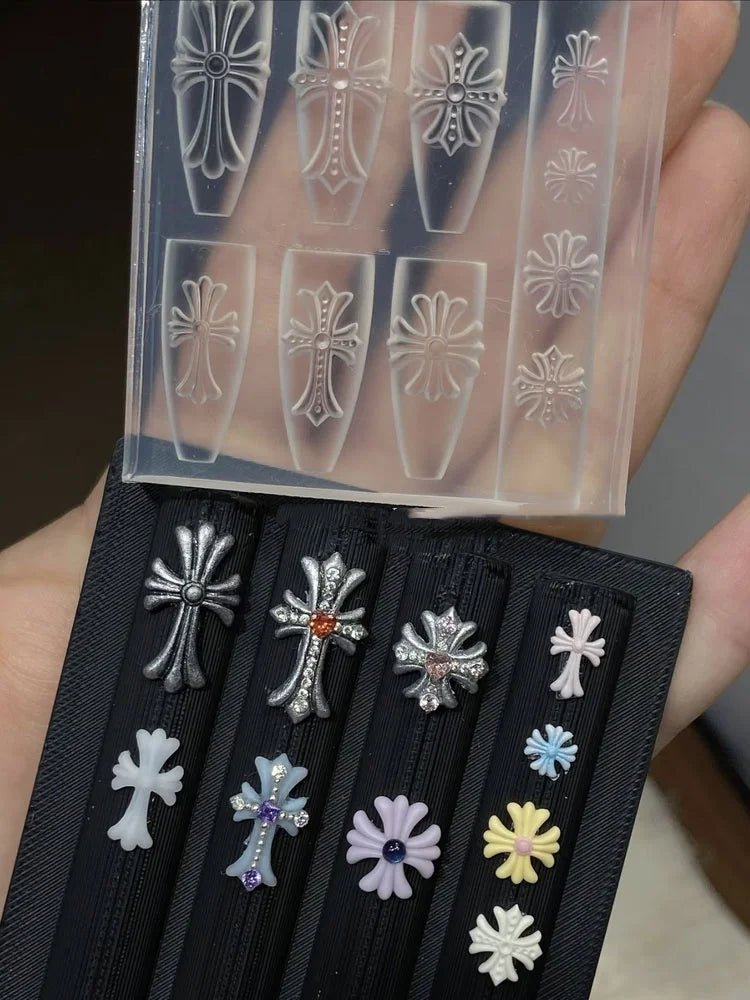 Nail Mold Cross 3D Carving Silicone Template Diy Manicure Decor Tools