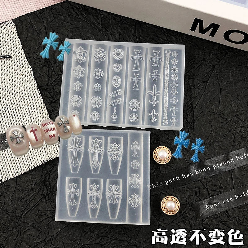 Nail Mold Cross 3D Carving Silicone Template Diy Manicure Decor Tools