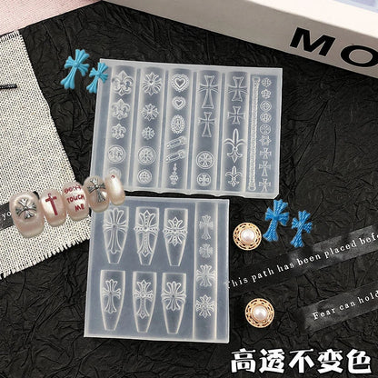 Nail Mold Cross 3D Carving Silicone Template Diy Manicure Decor Tools