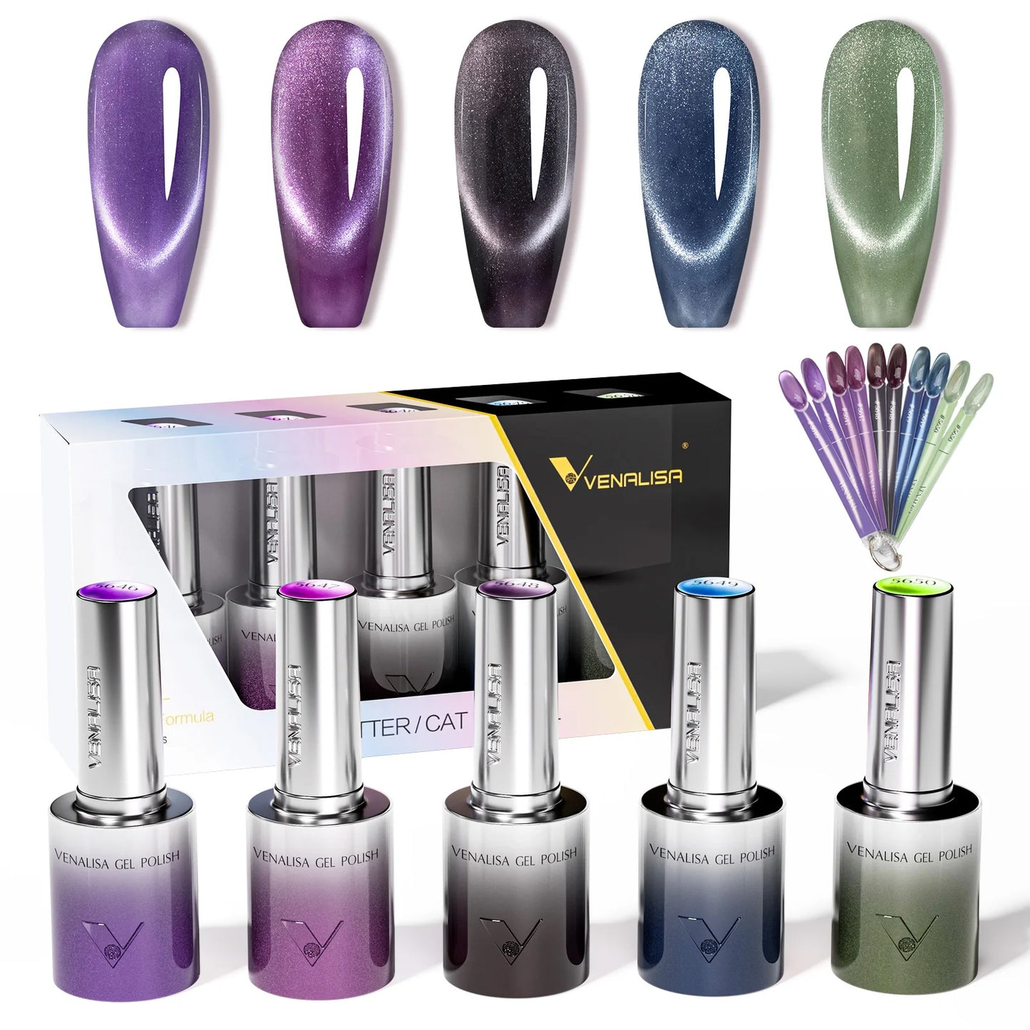1pc Venalisa 10ml Nail Gel Polish Kit with Soft Texture Round Brush Hema/TPO Free Soak off Sparkle Cat Eye Lacquer Color Palett