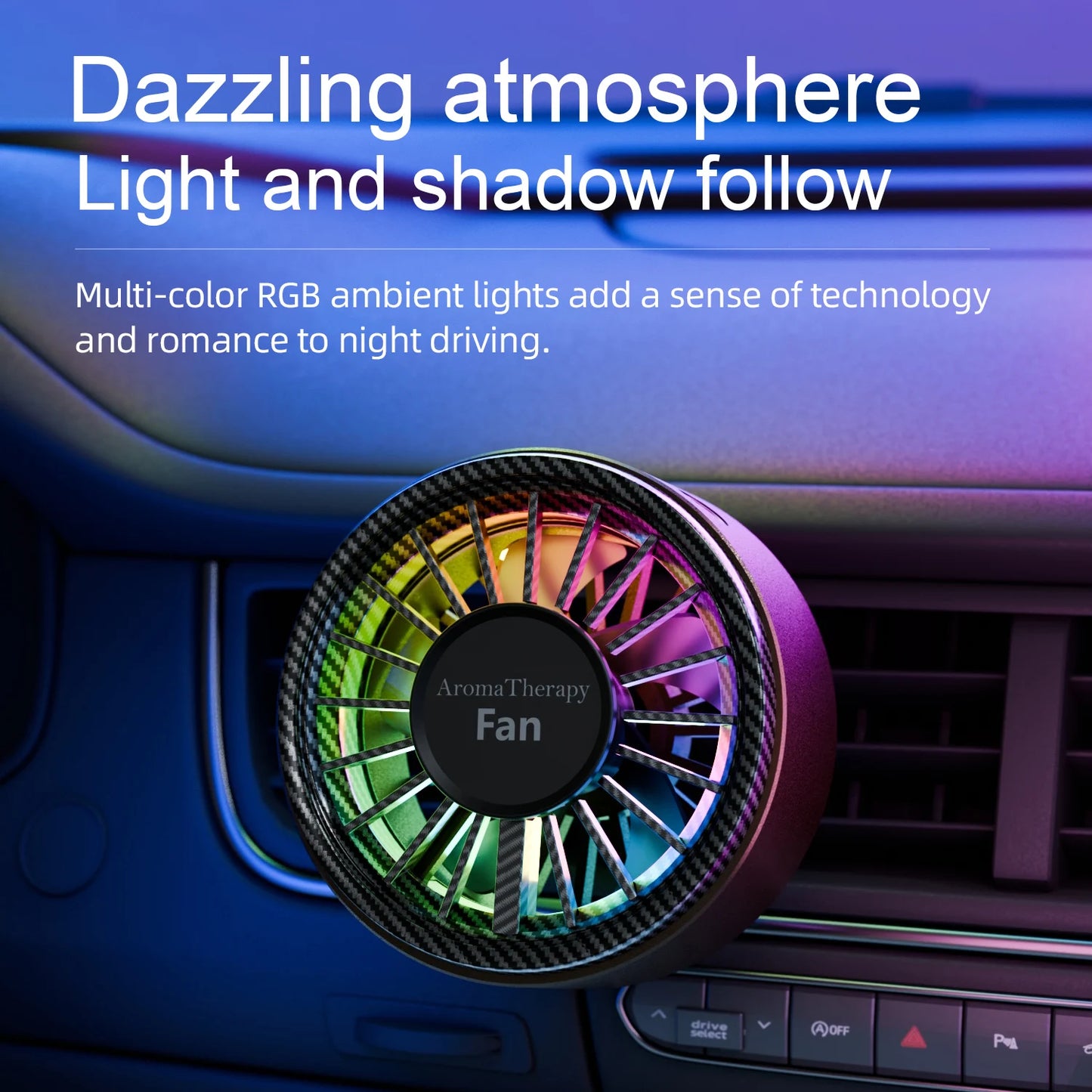 New Magnetic Car Fan Cool Colorful Lighting High Tepy-Cinterface Plug and Play When Connected to the Power Supply on the Vehicle
