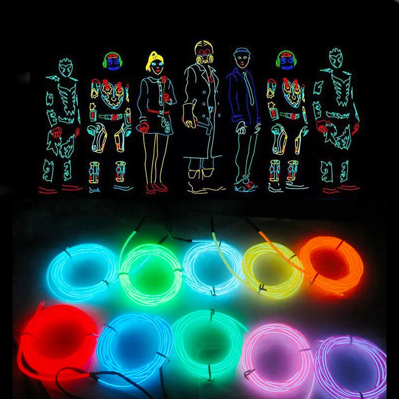 1M/2M/3M/5M Car Interior Led Decorative Lamp EL Wiring Neon Strip For Auto DIY Flexible Ambient Light Party Atmosphere Diode USB