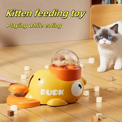 Interactive Cat Feeder Toy, Interactive Cat Toy - No Battery Needed, Manual Press Food Dispenser for All Cats, Duck Design