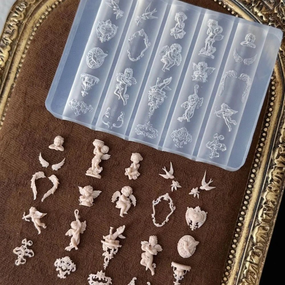 3D Baroque Angel Nail Mold Silicone Nail Art Charms DIY Tool Templates Stamping Plates Manicure Easy DIY Mold for Home Craft