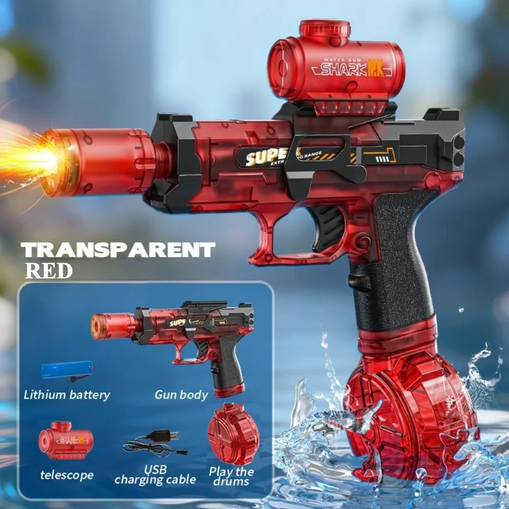 Summer Pool Water Games Toys Automatic Continuous Fire Luminous Water Gun Shark Electric Water Gun Toy for Children Gift
