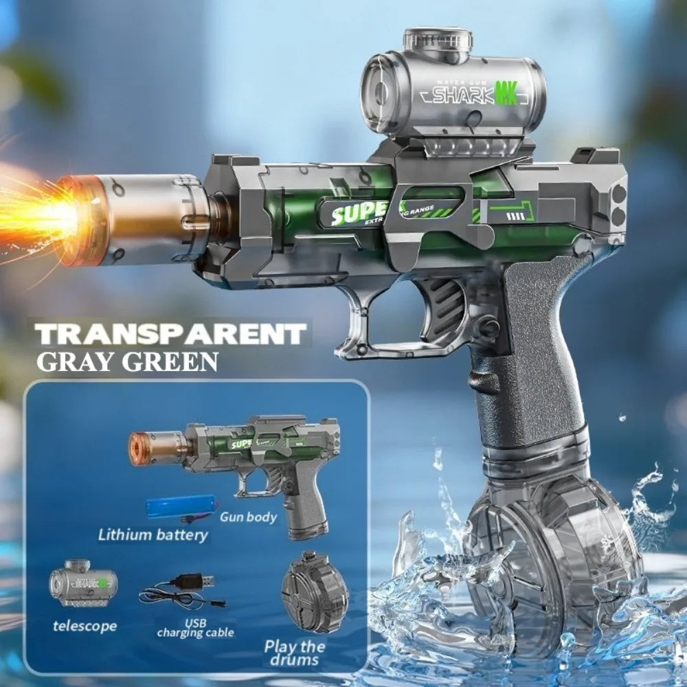 Summer Pool Water Games Toys Automatic Continuous Fire Luminous Water Gun Shark Electric Water Gun Toy for Children Gift
