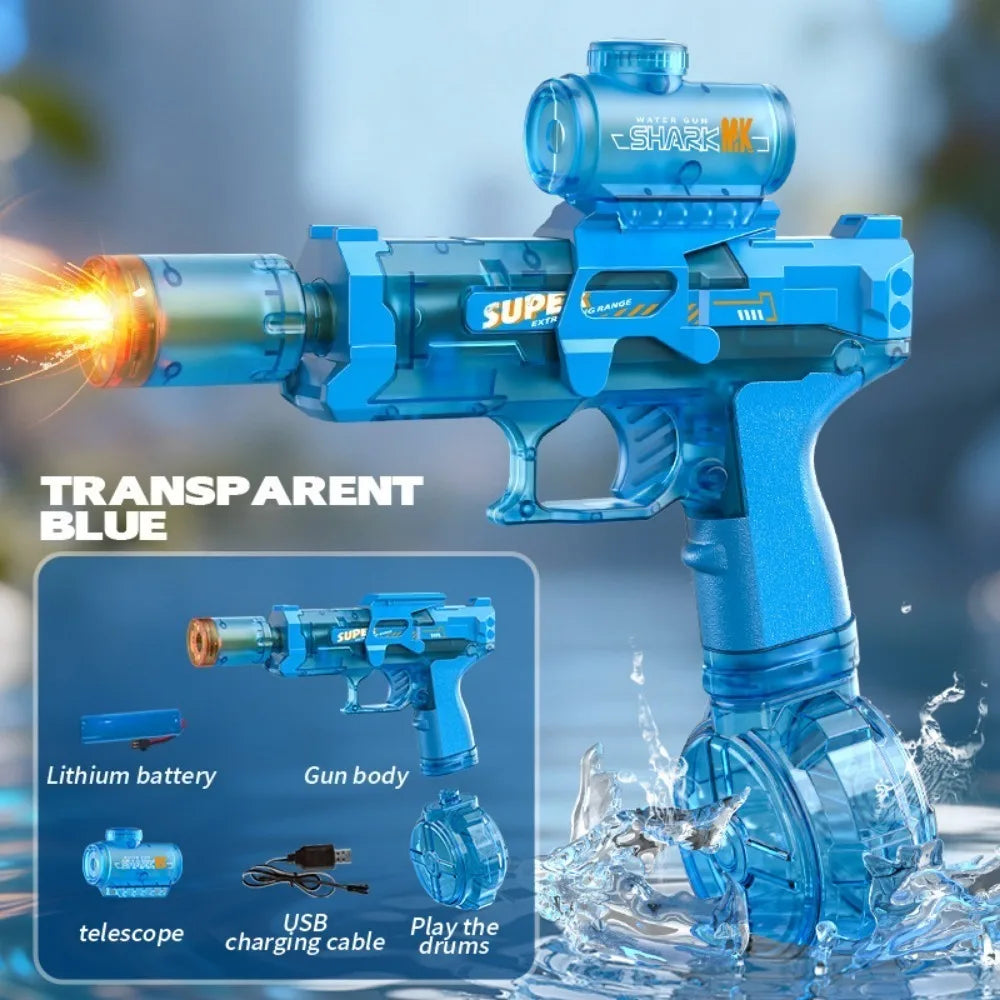 Summer Pool Water Games Toys Automatic Continuous Fire Luminous Water Gun Shark Electric Water Gun Toy for Children Gift