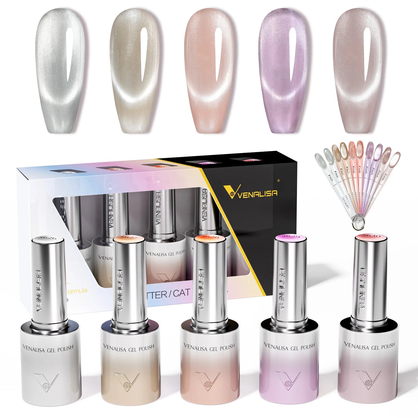 1pc Venalisa 10ml Nail Gel Polish Kit with Soft Texture Round Brush Hema/TPO Free Soak off Sparkle Cat Eye Lacquer Color Palett