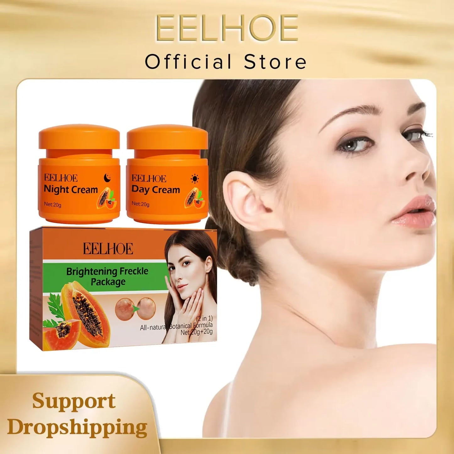 EELHOE Whitening Freckle Cream Anti Pigment Dark Spot Corrector Lighten Skin Brightening Papaya Cream Day and Night Cream 40g