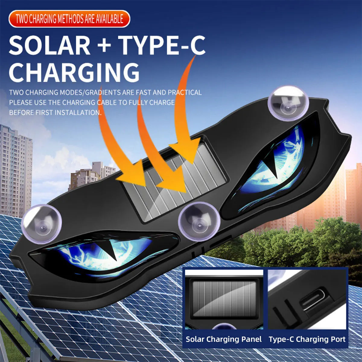 1pc Universal LED Car Demon Eye Light Solar-powered Flashing Warning Light Dynamic Decorative Lamp Safety Vehicle Signal Lights