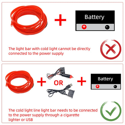 1M/2M/3M/5M Car Interior Led Decorative Lamp EL Wiring Neon Strip For Auto DIY Flexible Ambient Light Party Atmosphere Diode USB