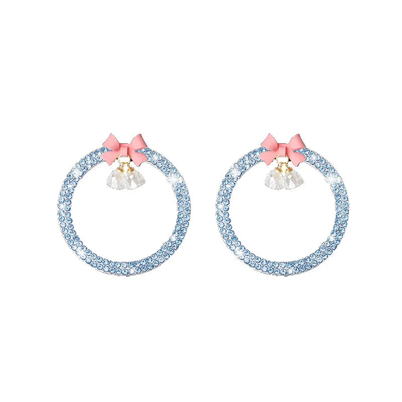 Rhinestone Bow Bell Car Start Switch Button Auto Decorative Diamond Stickers Ring Circle Trims Protective Cover Car Accessories