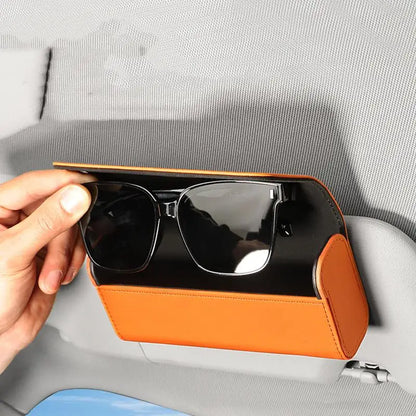 （Summer4）Sunglass Holder For Car Visor, Leather Auto Eyeglasses Sun Visor Organizer Case With Hidden Magnetic Closure