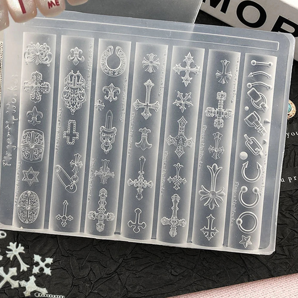 3D Gothic Rivet Nail Art Mold Transparent Silicone DIY Punk Letter Relief Carving Decor 11.5*9cm Manicure Tool Nail Charms Mold
