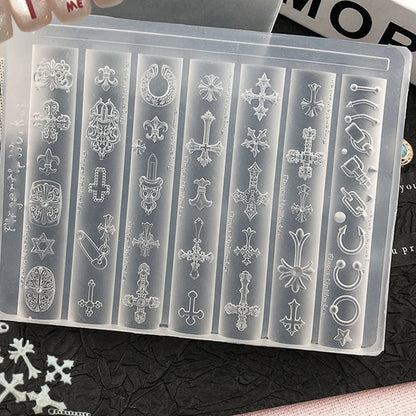 3D Gothic Rivet Nail Art Mold Transparent Silicone DIY Punk Letter Relief Carving Decor 11.5*9cm Manicure Tool Nail Charms Mold