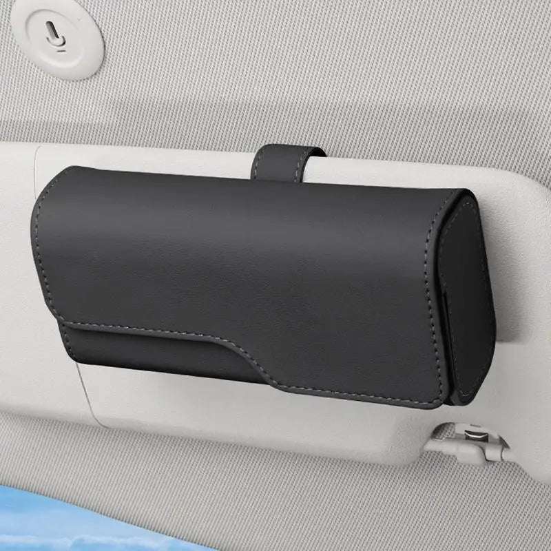 （Summer4）Sunglass Holder For Car Visor, Leather Auto Eyeglasses Sun Visor Organizer Case With Hidden Magnetic Closure