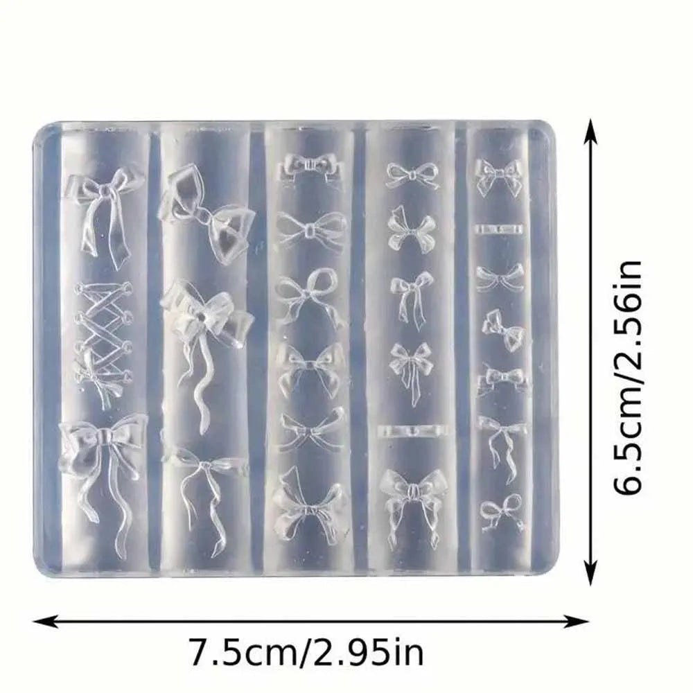 1Pcs 3D Bowknot Silicone Nail Molds+1Carving Pen Y2K Ballet Style Ribbon Nails Stencils Sculpture Bows Manicure Template Tools *