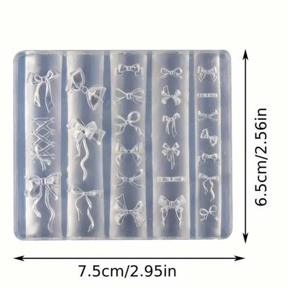 1Pcs 3D Bowknot Silicone Nail Molds+1Carving Pen Y2K Ballet Style Ribbon Nails Stencils Sculpture Bows Manicure Template Tools *