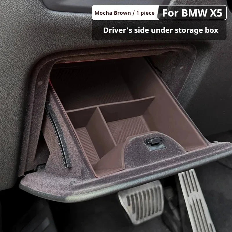 Car Under Driver Storage Box Silicone Driver Storage Box Organizer Tray For BMW X5 G05 2019-2026 Interior Accessories