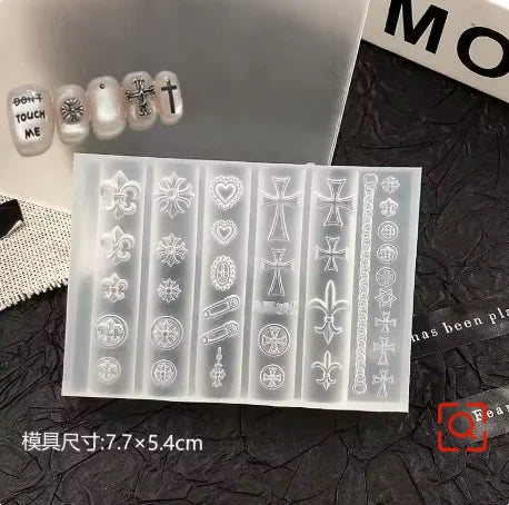 Nail Mold Cross 3D Carving Silicone Template Diy Manicure Decor Tools