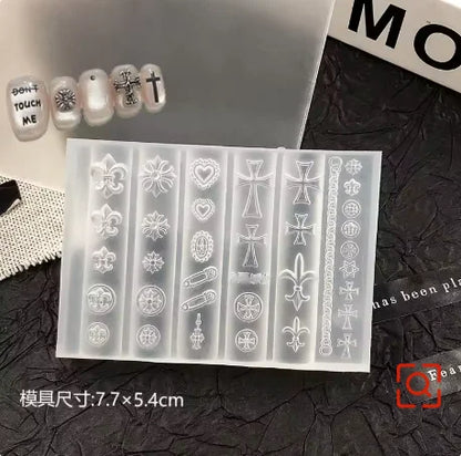Nail Mold Cross 3D Carving Silicone Template Diy Manicure Decor Tools