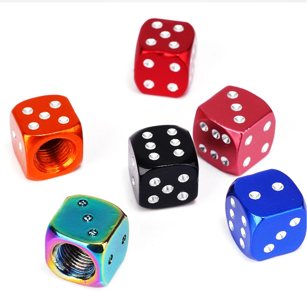 4X Dice Style Tire Valve Stem Caps Car Nipple Caps Stems Covers Tyre Air Valve Dustproof Wheel Cap For Cars Motorcycles Bicycle