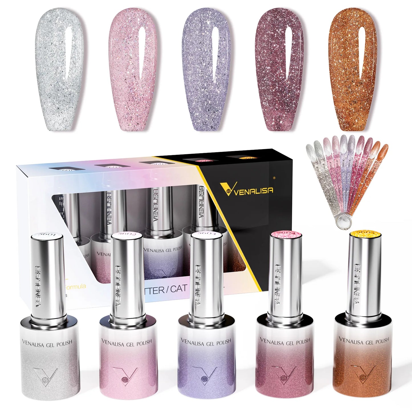 1pc Venalisa 10ml Nail Gel Polish Kit with Soft Texture Round Brush Hema/TPO Free Soak off Sparkle Cat Eye Lacquer Color Palett