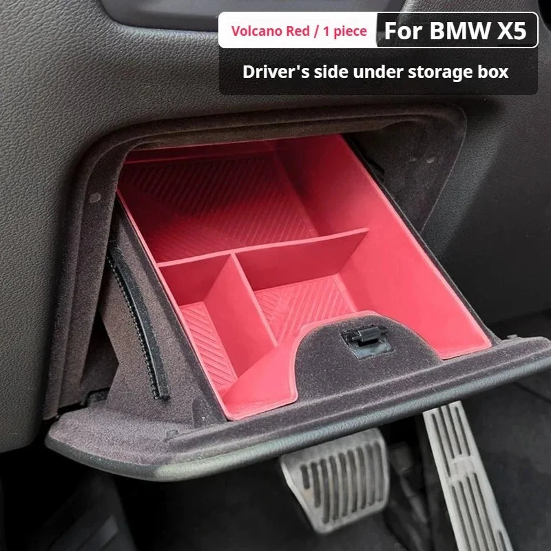 Car Under Driver Storage Box Silicone Driver Storage Box Organizer Tray For BMW X5 G05 2019-2026 Interior Accessories