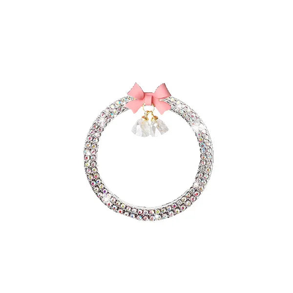 Rhinestone Bow Bell Car Start Switch Button Auto Decorative Diamond Stickers Ring Circle Trims Protective Cover Car Accessories