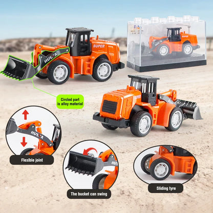 HUINA 1:80 Construction Alloy Diecast Car Model Forklift Roller Dumper Excavator Engineering Agitator Truck Toy Collection Gift
