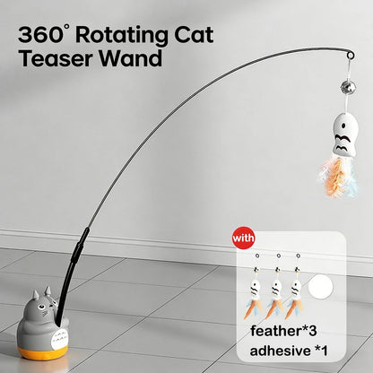 Rotating Cat Teaser Wand Steel Wire Cute Cat Toy With Bell Fish Interactive Bite Resistant Durable Self Amusing Pet Toy For Cats
