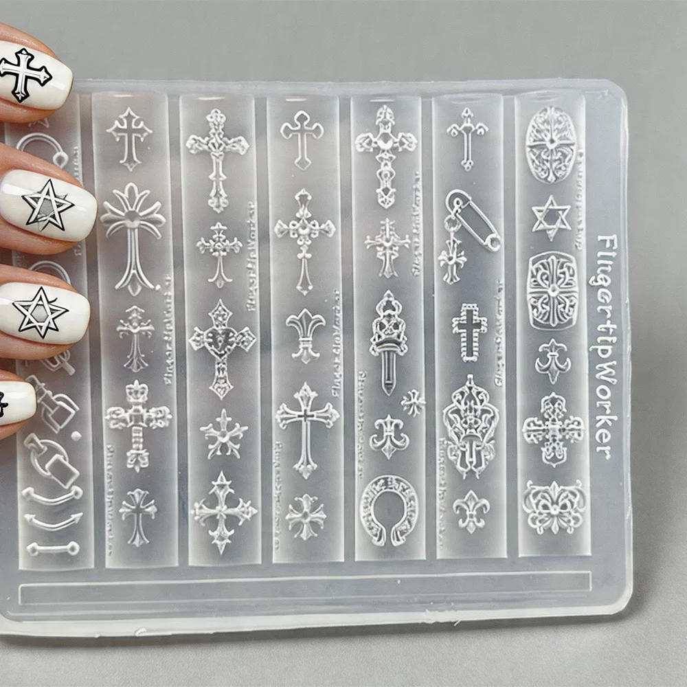 3D Gothic Rivet Nail Art Mold Transparent Silicone DIY Punk Letter Relief Carving Decor 11.5*9cm Manicure Tool Nail Charms Mold