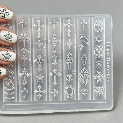 3D Gothic Rivet Nail Art Mold Transparent Silicone DIY Punk Letter Relief Carving Decor 11.5*9cm Manicure Tool Nail Charms Mold