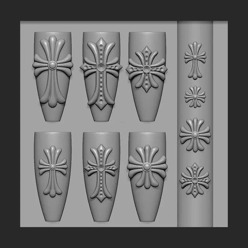 Nail Mold Cross 3D Carving Silicone Template Diy Manicure Decor Tools