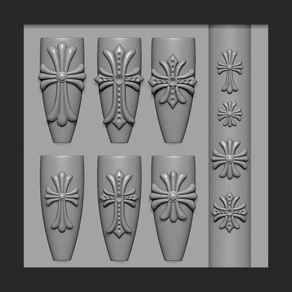 Nail Mold Cross 3D Carving Silicone Template Diy Manicure Decor Tools