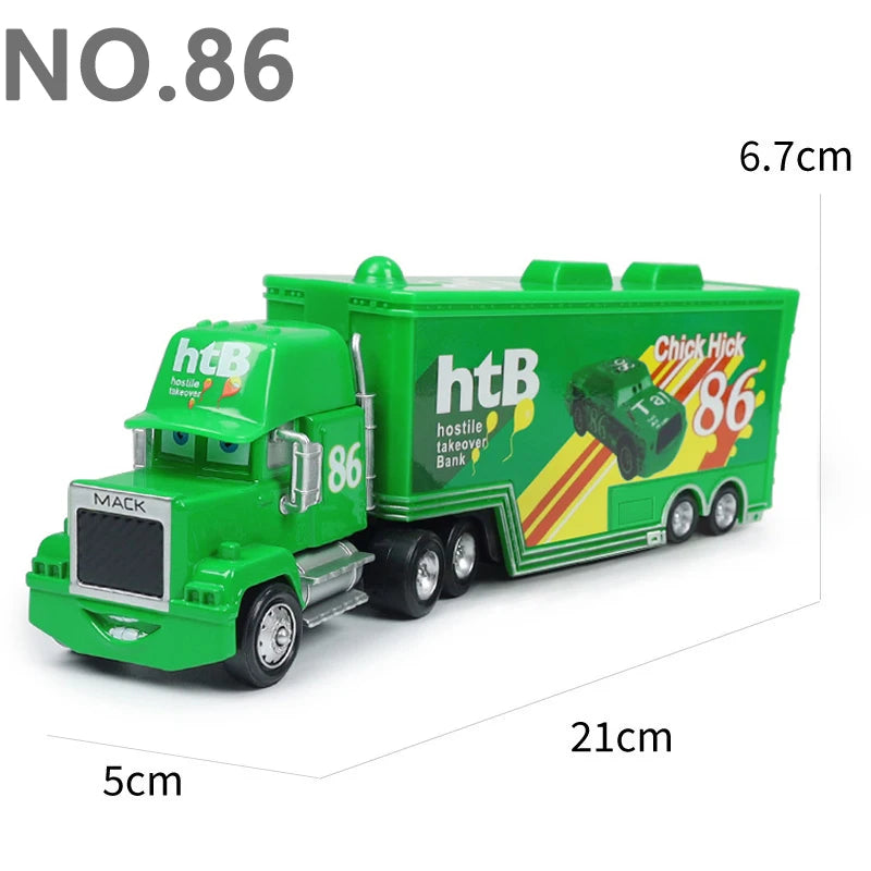 Pixar Cars Truck Anime Figure Sage VanDerSpin Model Car 1/55 Die Casting Container Trucks Racing Toys Children's Birthday Gifts