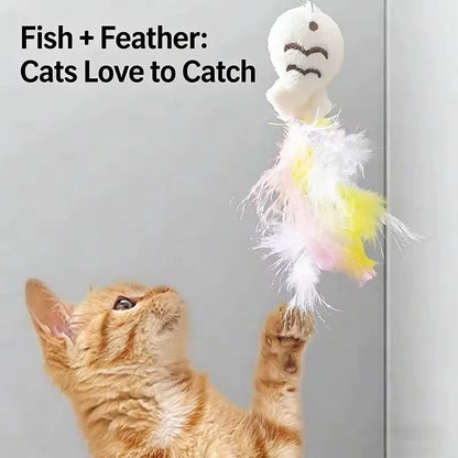Rotating Cat Teaser Wand Steel Wire Cute Cat Toy With Bell Fish Interactive Bite Resistant Durable Self Amusing Pet Toy For Cats