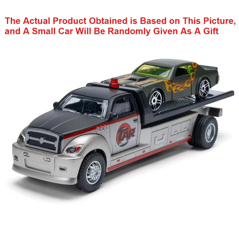 Scale 1:64 Container Alloy Trailer Model Toy Car Diecast Metal Movable Joint Pull Back Rescue Engineering Vehicles Gifts for Kid