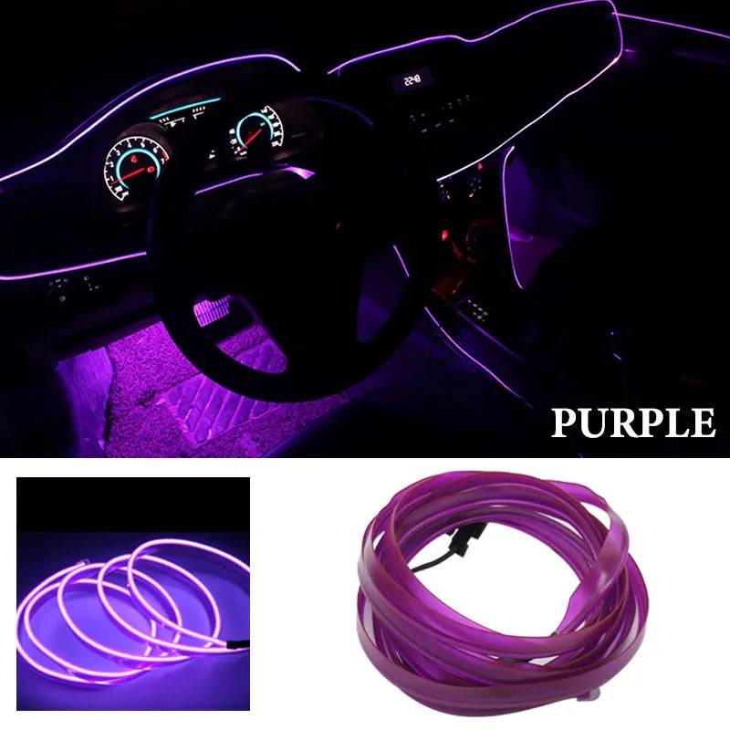 1M/2M/3M/5M Car Interior Led Decorative Lamp EL Wiring Neon Strip For Auto DIY Flexible Ambient Light Party Atmosphere Diode USB