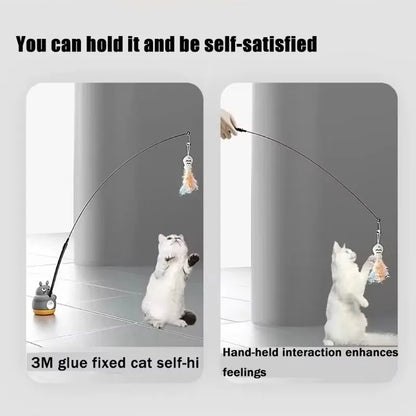 Rotating Cat Teaser Wand Steel Wire Cute Cat Toy With Bell Fish Interactive Bite Resistant Durable Self Amusing Pet Toy For Cats