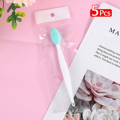 5 Pcs Lip Scrub Brush Silicone Brush Tool Double Sided Mini Exfoliating Brush Exfoliating Lip Brush Lip Scrub Tool for Dark Lips