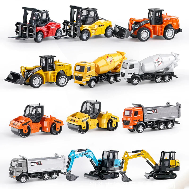 HUINA 1:80 Construction Alloy Diecast Car Model Forklift Roller Dumper Excavator Engineering Agitator Truck Toy Collection Gift