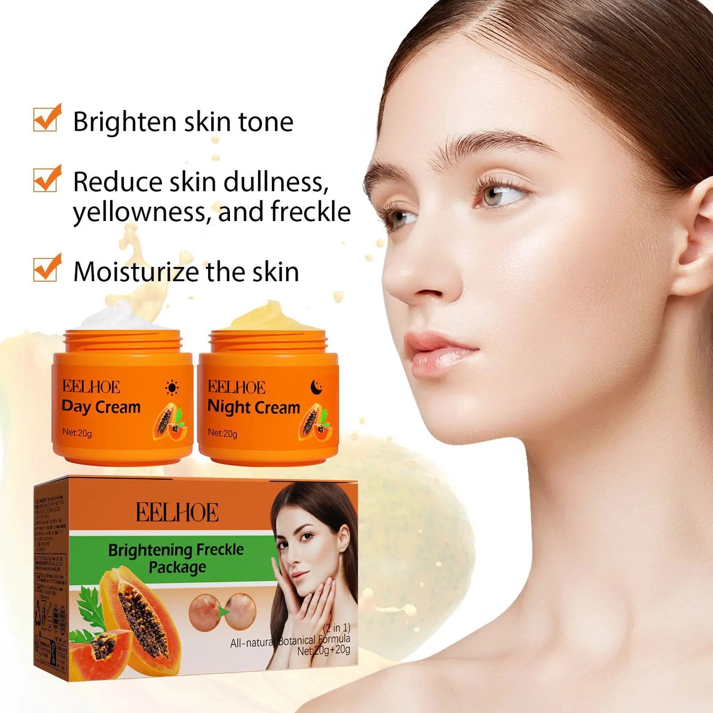 EELHOE Whitening Freckle Cream Anti Pigment Dark Spot Corrector Lighten Skin Brightening Papaya Cream Day and Night Cream 40g