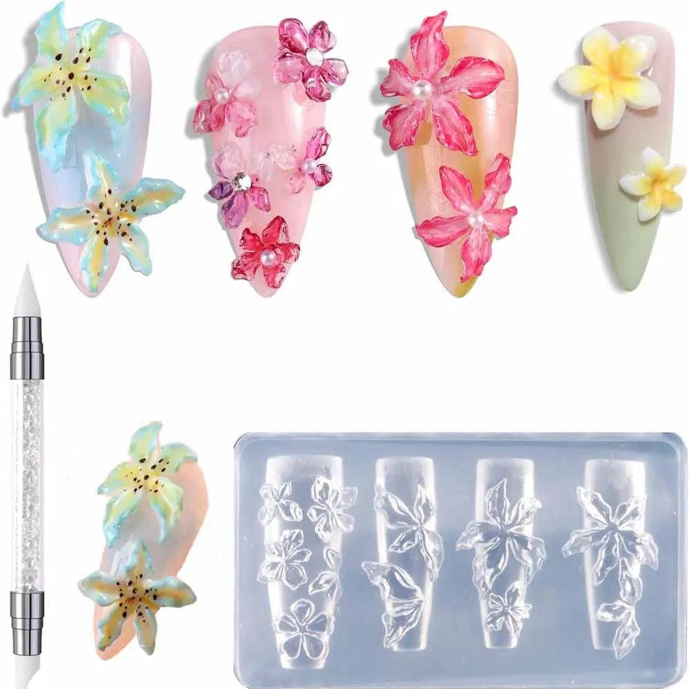 1Pcs 3D Bowknot Silicone Nail Molds+1Carving Pen Y2K Ballet Style Ribbon Nails Stencils Sculpture Bows Manicure Template Tools *