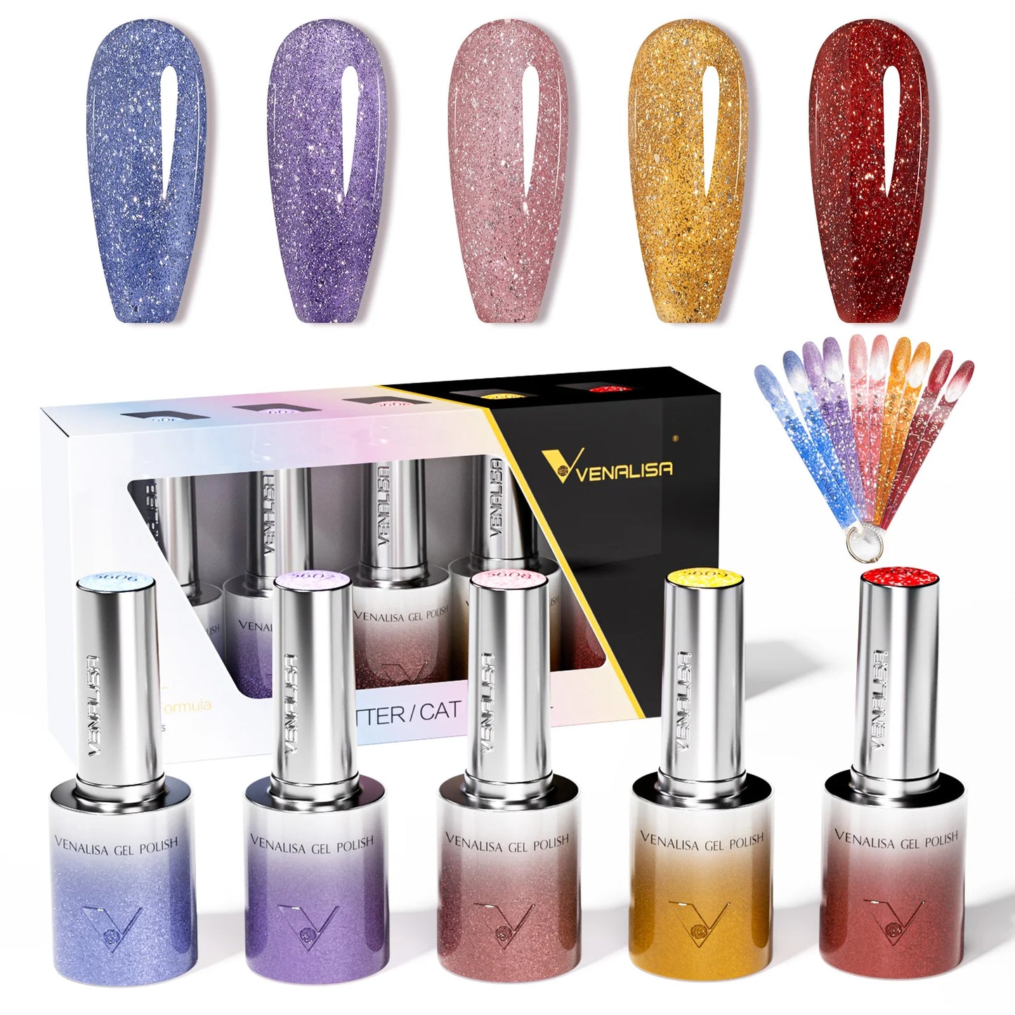 1pc Venalisa 10ml Nail Gel Polish Kit with Soft Texture Round Brush Hema/TPO Free Soak off Sparkle Cat Eye Lacquer Color Palett