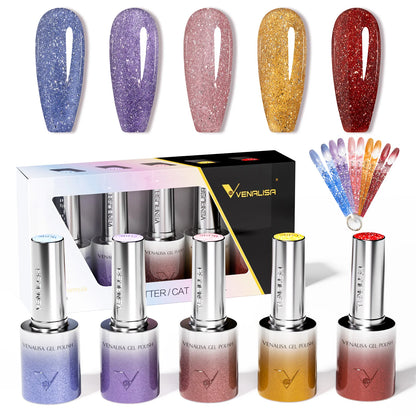 1pc Venalisa 10ml Nail Gel Polish Kit with Soft Texture Round Brush Hema/TPO Free Soak off Sparkle Cat Eye Lacquer Color Palett