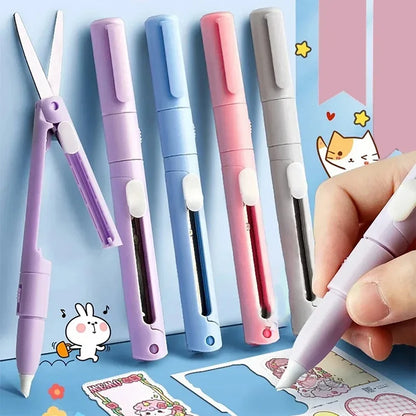 Mini Portable Pen Shape Scissors Creative Safe Folding Scissors DIY Multifunction Paper-Cutting Art Tool School Office Supplies