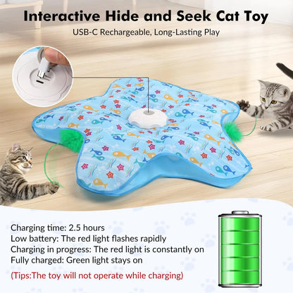 Cat Toys Interactive Hide and Seek Cat Toy with Mouse Squeaky Motion Activated Moving Concealed Feathers Kitten Teaser Toy