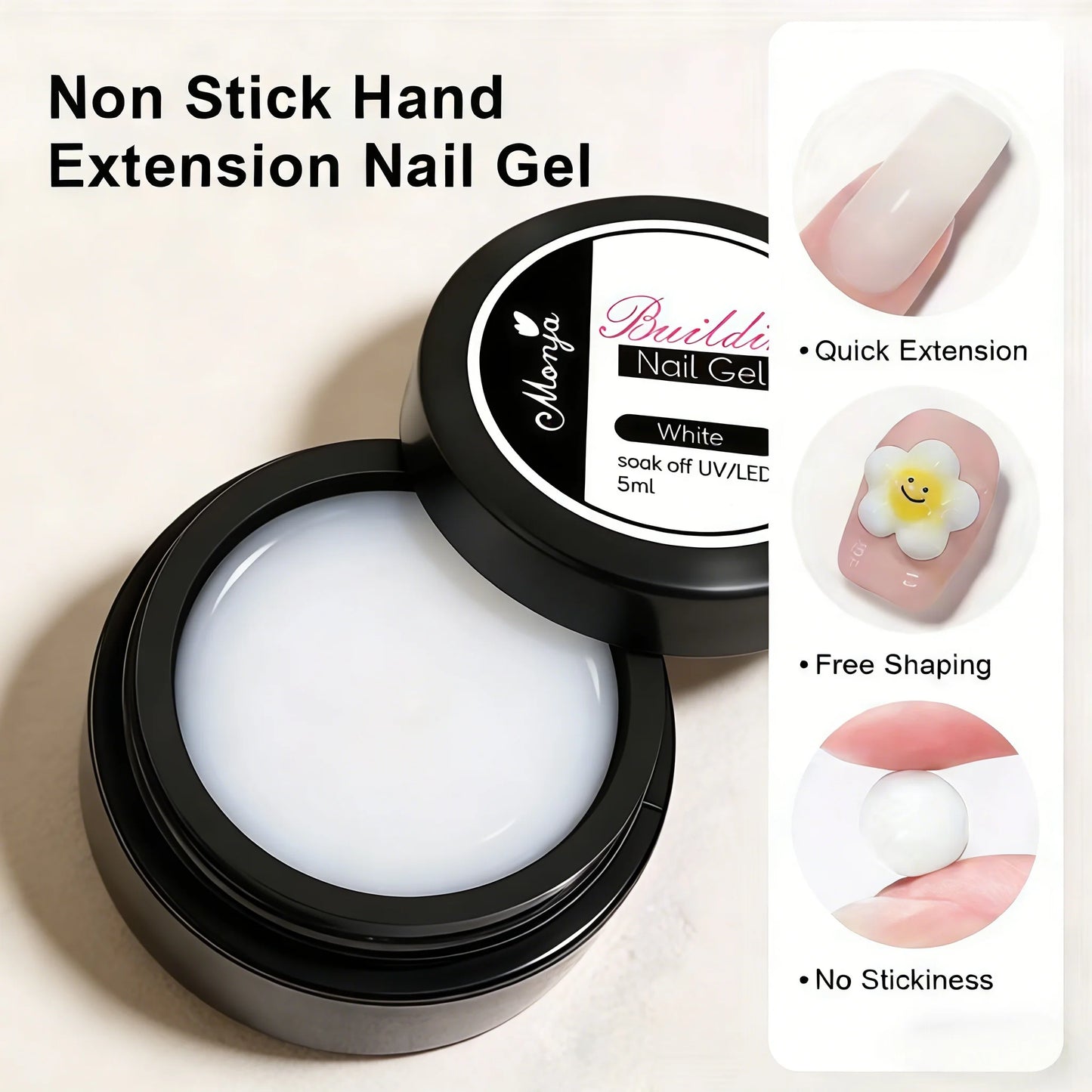 3D Nail Gel, Non-Sticky Hard Long-Lasting Overlay, Creates 3D Bow Geometric Letter Shapes, Salon Quality, Soluble Residue-Free A