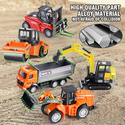 HUINA 1:80 Construction Alloy Diecast Car Model Forklift Roller Dumper Excavator Engineering Agitator Truck Toy Collection Gift